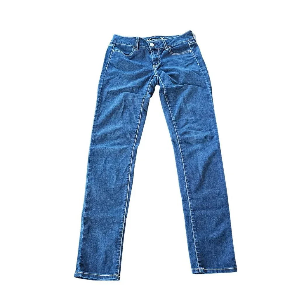 American Eagle Women's Dark Wash Jegging Jean's bold stitching size 2 - Picture 7 of 11